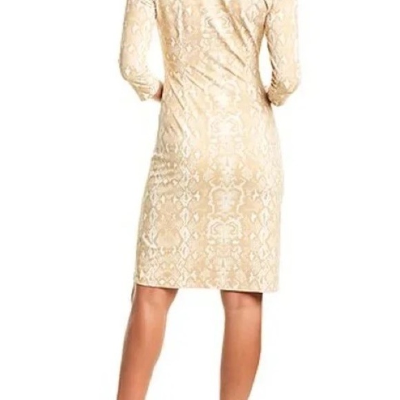 J. McLaughlin,Sage Dress, Cream/Gold Textured Ruched Sheath Slimming,EUC, Size S - Picture 8 of 11